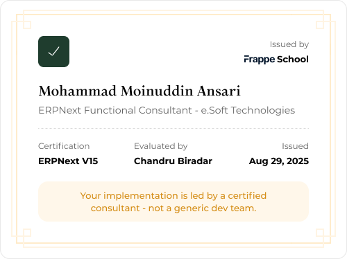 Frappe-Certified ERPNext Partner Certificate