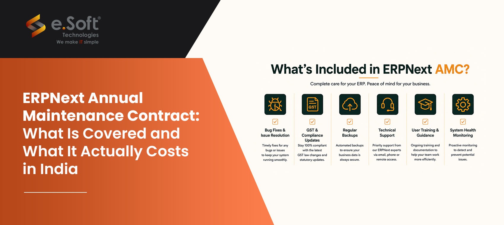 ERPNext annual maintenance contract India showing support tiers and what is covered